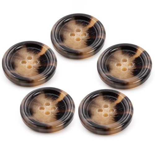 PPY Knopen Glanshoorn-Effect Set 5 Stuks 2170 Donkerbruin 15 mm 4-gaats knopen