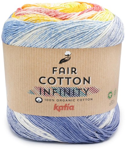 Katia Fair Cotton Infinity 102 Blauw-Pistache-Geel-Oranje