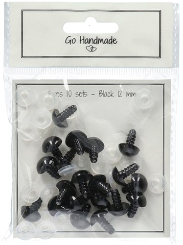 Go Handmade Veiligheidsogen Zwart 12mm (10 stuks)-2