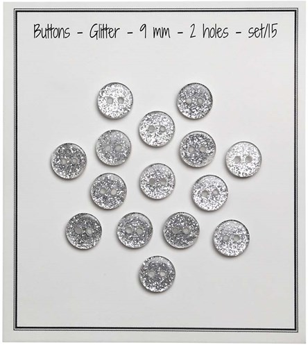 Go Handmade Glitter Knopen Zilver 9mm (15 stuks)-2
