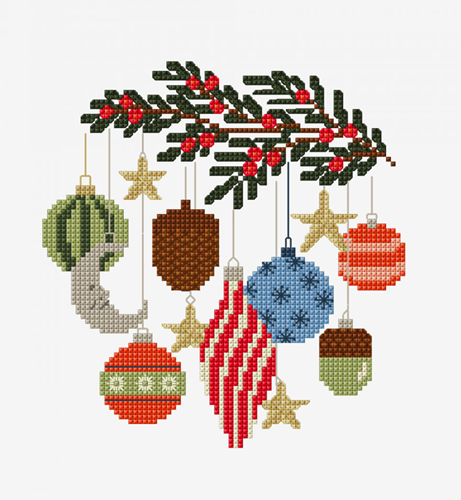 Kerstballen Kruisteek Borduurpatroon