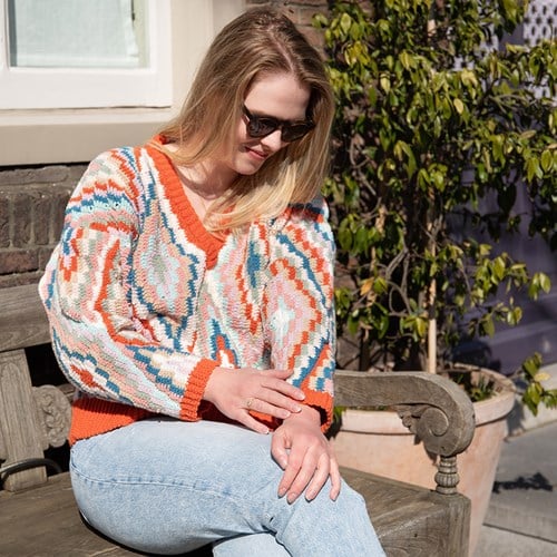 Kleurrijke V-hals Sweater Haakpakket-2