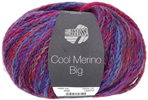 Lana Grossa Cool Merino Big Color 408 Fuchsia/Violet/Blauwgrijs/Rokerblauw/Lichtgrijs/Blauw/Tomaat
