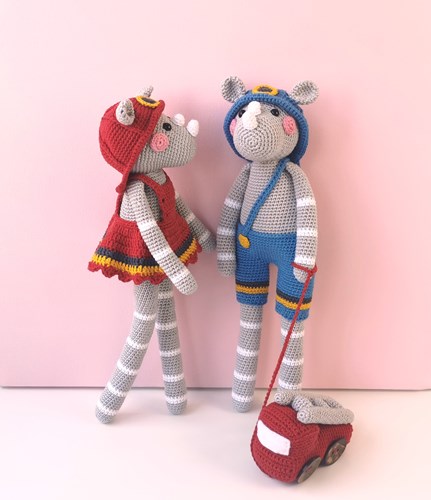 Brandweerneushoorns Charlie & Cato Garen- en Haakpakket
