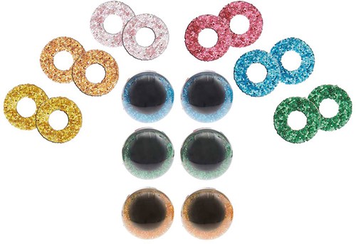 Rico veiligheidsogen glitter mix 9mm 6st.
