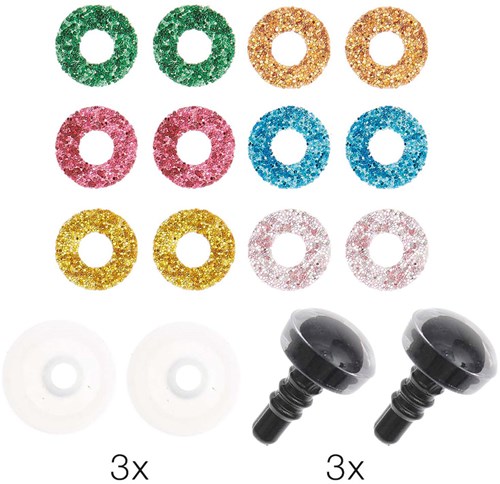 Rico veiligheidsogen glitter mix 9mm 6st.-2
