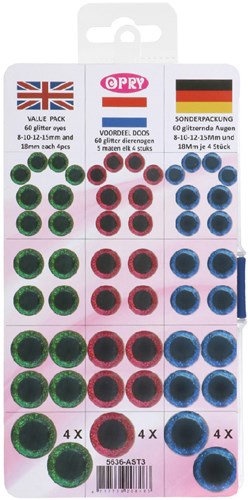 Opry Glitter dierenogen tweekleurig 8-18mm groen / roze / blauw. 60st-2