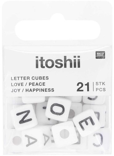 Rico Cube Bead Armband Set love/peace/happiness/joy - White-2
