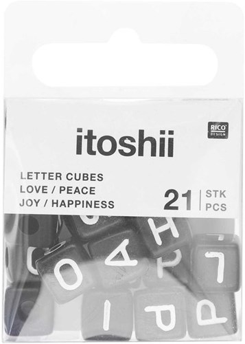 Rico Cube Bead Armband Set love/peace/happiness/joy - Black-2