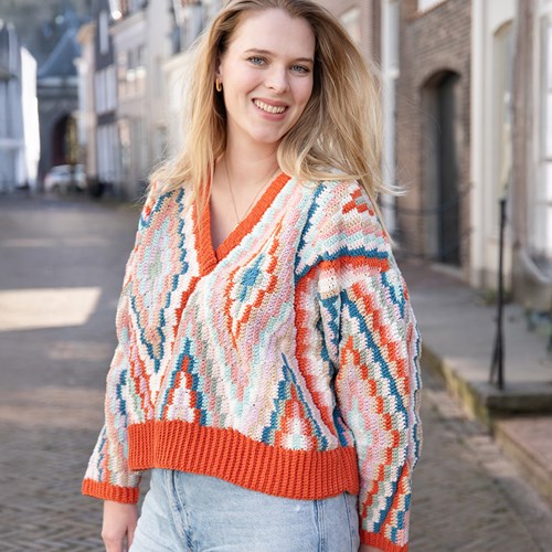 Kleurrijke V-hals Sweater Haakpakket
