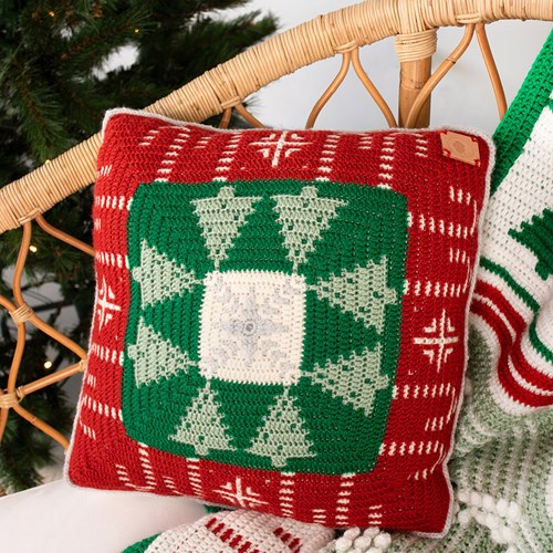 Kerstkussen Haakpakket Groen/rood-2