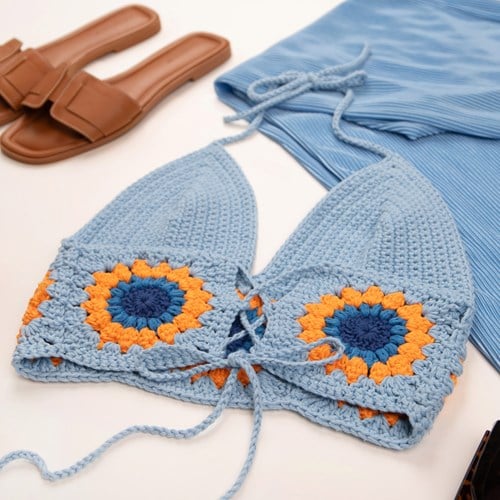 Finishing Stitches - Flower Top Haakpakket Blauw inclusief patroon maat L-3