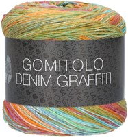 Lana Grossa Gomitolo Denim Grafitti 352 Green / Orange / Fuchsia / Turquoise / Olive