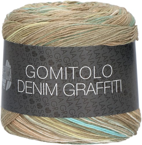 Lana Grossa Gomitolo Denim Grafitti 358 Gray brown / light gray / yellow / turquoise / salmon pink / ecru / petrol