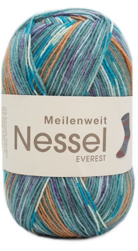 Lana Grossa Meilenweit 100 Nessel Everest 5137 Turquoise / orange / white / blue / dark purple
