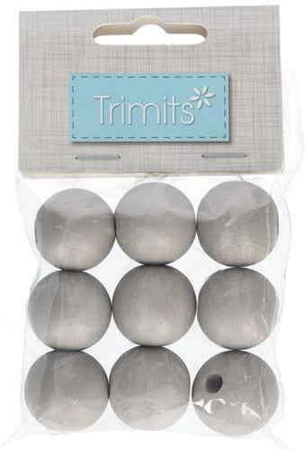 Trimits Houten Ronde Kralen 25 mm 02 Grey (9 stuks)