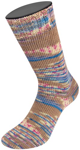 Lana Grossa Cool Wool 4 Socks Print 3 7203 Beige/Korenbloem/Wit/Roze/Paars-3