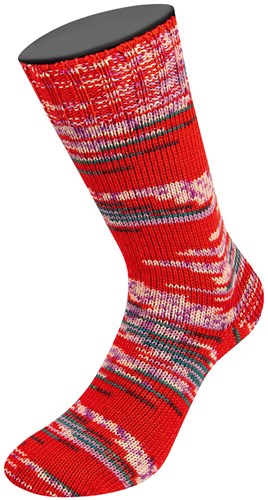 Lana Grossa Cool Wool 4 Socks Print 3 7206 Rood/Opaalgroen/Wit/Paars/Fuchsia-3