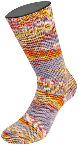 Lana Grossa Cool Wool 4 Socks Print 3 7208 Violet Blauw/Curry/Klei Rood/Ecru/Fuchsia-3