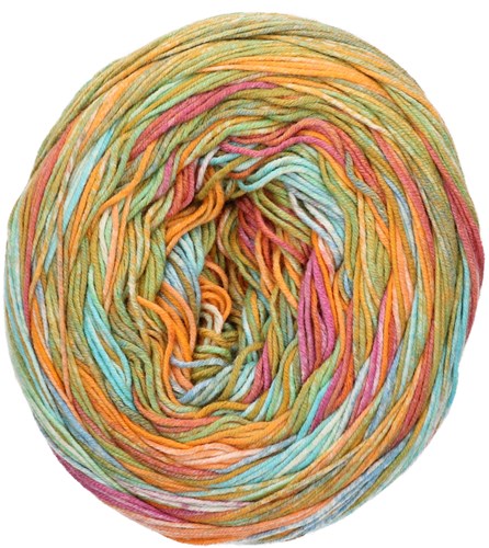 Lana Grossa Gomitolo Denim Grafitti 352 Green / Orange / Fuchsia / Turquoise / Olive-2