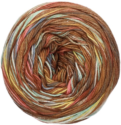 Lana Grossa Gomitolo Denim Grafitti 360 Chocolate brown / nougat / mint / yellow / salmon / rust-2