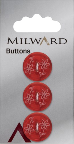 Milward Knoop Transparant Rood Met Bloem 17mm (3 stuks)
