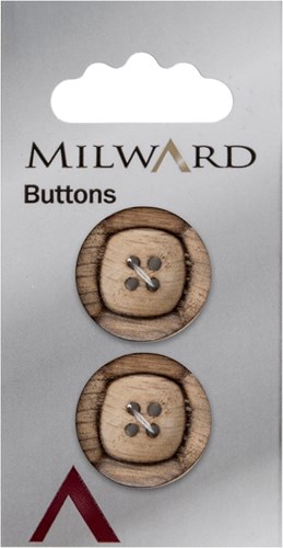Milward Houten Knoop Rond met Vierkant 22mm (2 stuks)