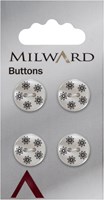 Milward Knoop Parelmoer Wit met Donkerblauwe Bloemen 15mm (4 stuks)