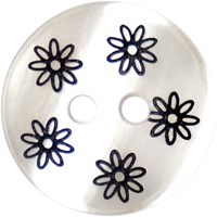 Milward Knoop Parelmoer Wit met Donkerblauwe Bloemen 15mm (4 stuks)-2