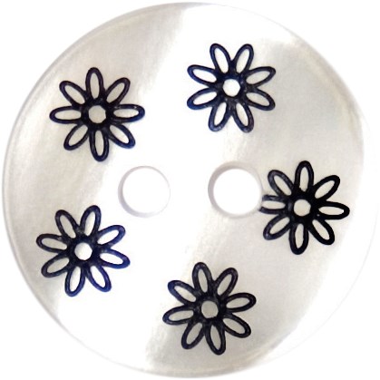 Milward Knoop Parelmoer Wit met Donkerblauwe Bloemen 15mm (4 stuks)-2