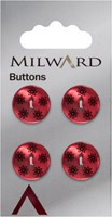 Milward Parelmoer Knoop Donkerrood met Zwarte Bloemen 15mm (4 stuks)