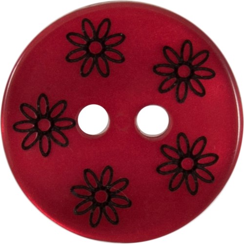 Milward Parelmoer Knoop Donkerrood met Zwarte Bloemen 15mm (4 stuks)-2