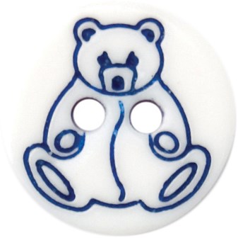 Milward Ronde Knoop met Figuur Beer Wit met Blauw 15mm (5 stuks)-2