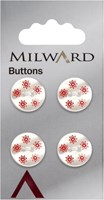 Milward Parelmoer Witte Knoop met Rode Bloemen 15mm (4 stuks)