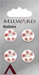 Milward Parelmoer Witte Knoop met Rode Bloemen 15mm (4 stuks)