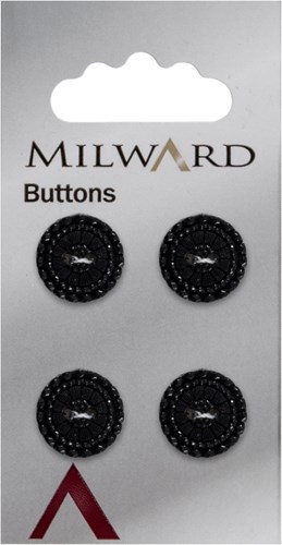 Milward Zwarte Knoop met Zwarte Verschillende Steentjes 15mm (4 stuks)