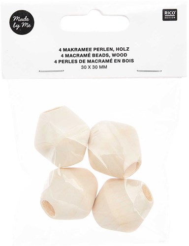 Rico Macramé Houten Kralen 30x30mm Natural - 4 stuks-2
