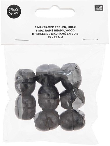 Rico Macramé Houten Kralen 19x22mm Black - 8 stuks-2