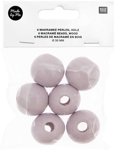 Rico Macramé Houten Kralen 30mm Light Grey - 6 stuks-2