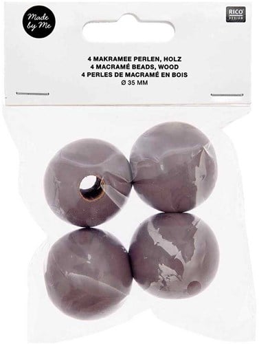Rico Macramé Houten Kralen 35mm Grey - 4 stuks-2