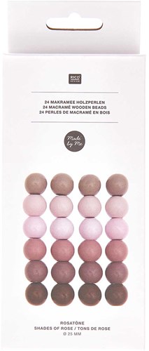Rico Macramé Houten Kralen 25mm Shades of Rose -  24 stuks-2
