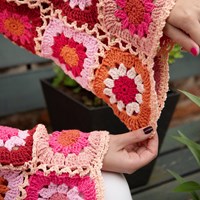 Gebreide Trui met gehaakte granny mouwen Roze XS/S-2