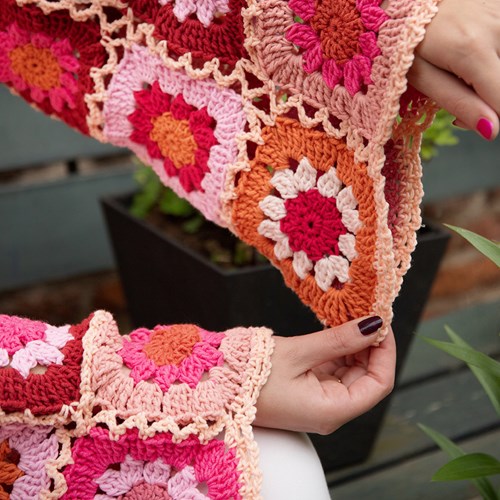 Gebreide Trui met gehaakte granny mouwen Roze XS/S-2