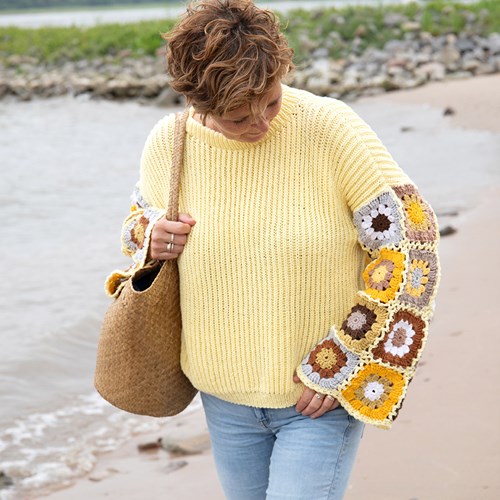 Gebreide Trui met gehaakte granny mouwen M/L-2