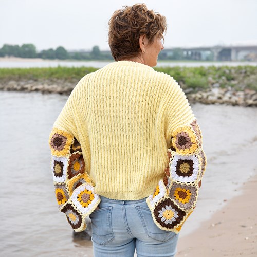 Gebreide Trui met gehaakte granny mouwen M/L-3