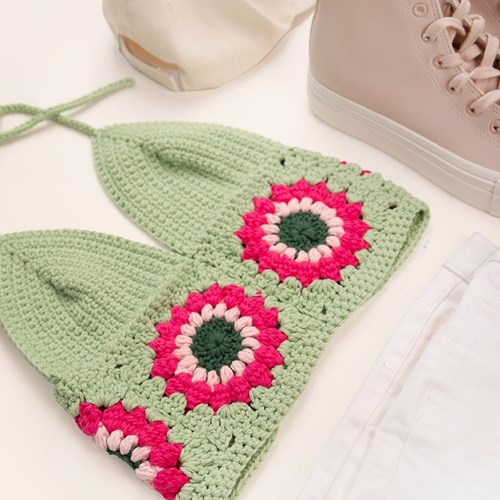 Finishing Stitches - Flower Top Haakpakket Groen inclusief patroon maat S/M-2