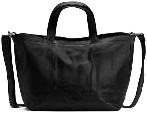 MUUD Hiba Black - Handgemaakt leren shopper met opbergvakken 27x29cm-3