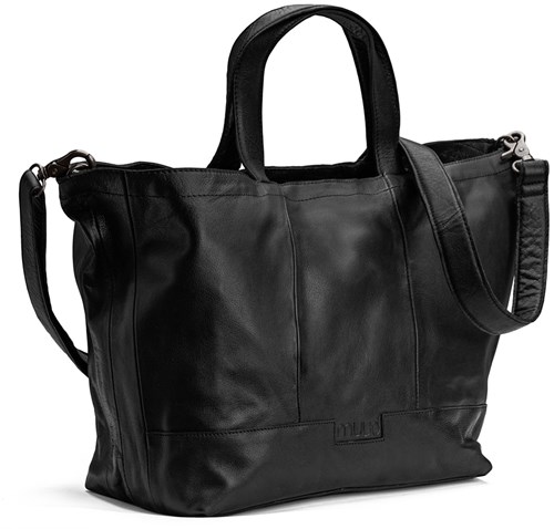 MUUD Hiba Black - Handgemaakt leren shopper met opbergvakken 27x29cm-2