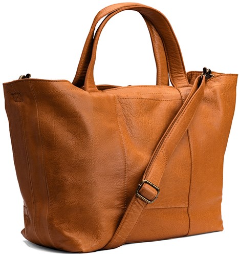 MUUD Hiba Whisky -  Handgemaakt leren shopper met opbergvakken 27x29cm back