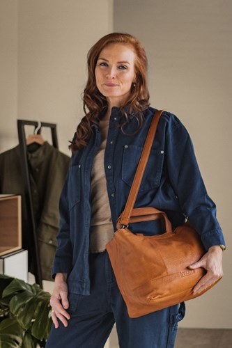 MUUD Hiba Whisky -  Handgemaakt leren shopper met opbergvakken 27x29cm